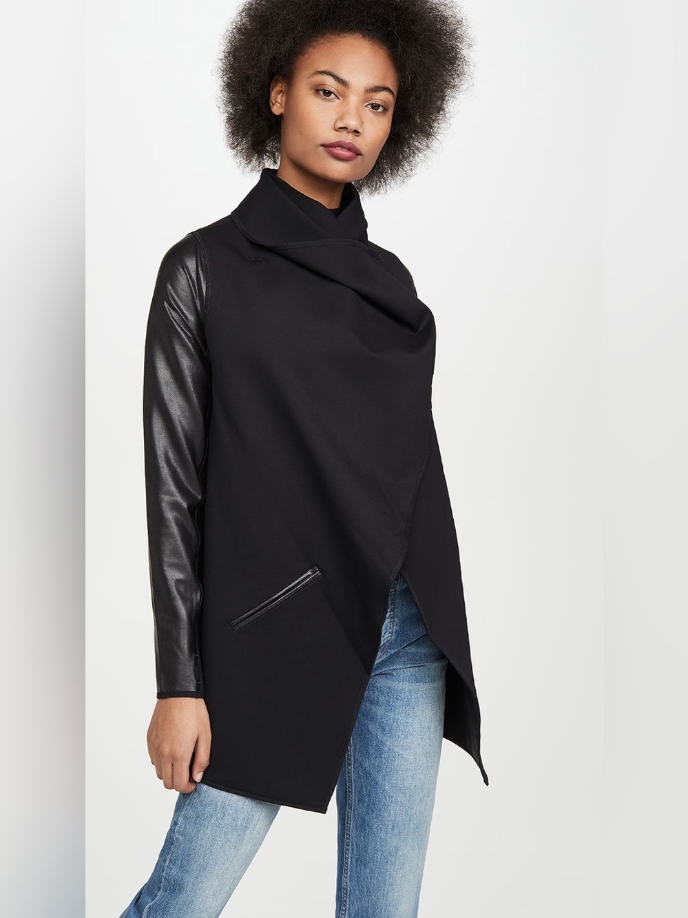 NWOT Spanx Faux Leather Sleeve Drape Front Jacket